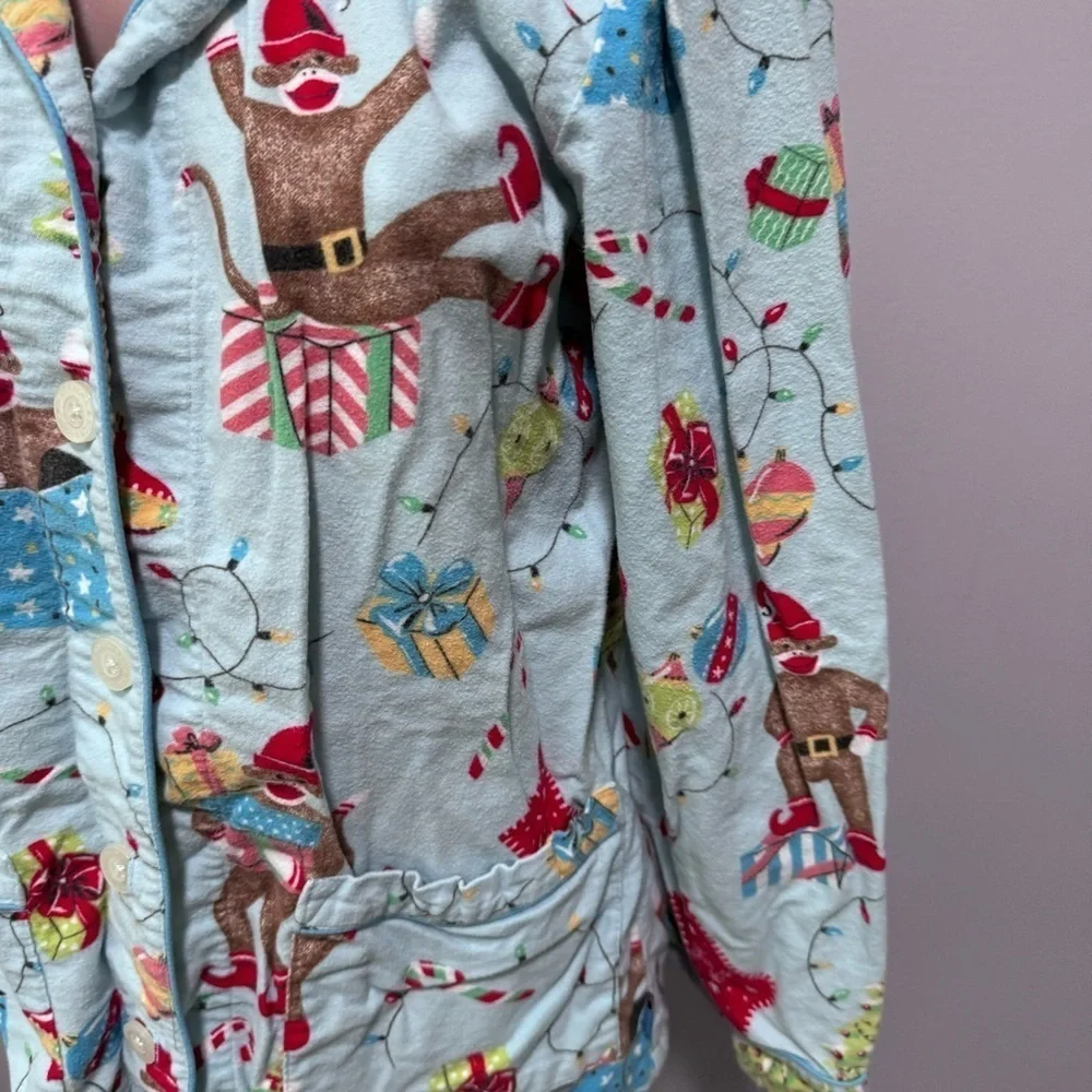 Nick & Nora Sock Monkey Christmas Pajama Top Holiday Elf Tree Stocking Present